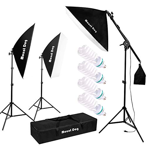 Product Cover MOUNTDOG 1350W Photography Studio Softbox Lighting Kit Continuous Lighting System Photo with 4pcs E27 Bulbs Arm Holder Photo Video Soft Box Lighting Set for YouTube Filming Portrait Shooting