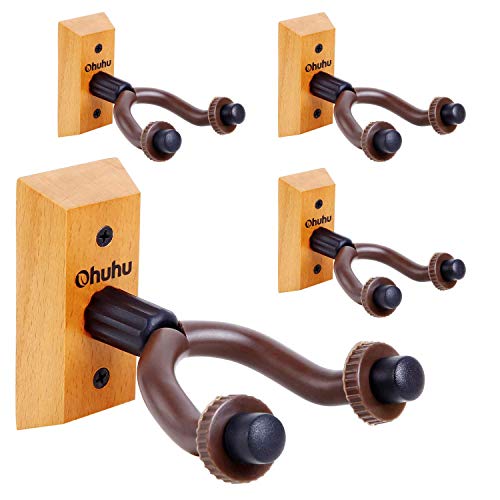 Product Cover Guitar Wall Mount Hanger 4-Pack, Ohuhu Guitar Hanger Wall Hook Holder Stand for Bass Electric Acoustic Guitar Ukulele