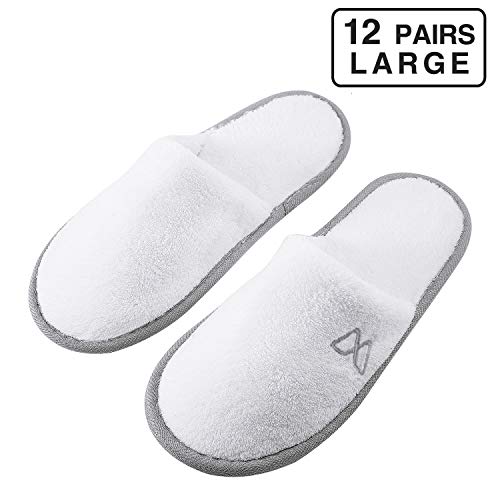 Product Cover Foorame Spa Slippers, Indoor Hotel Slippers Closed Toe, Disposable for Men and Women, Fluffy Coral Fleece, Deluxe Padded Sole for Extra Comfort (Large Size, 12 Pairs)