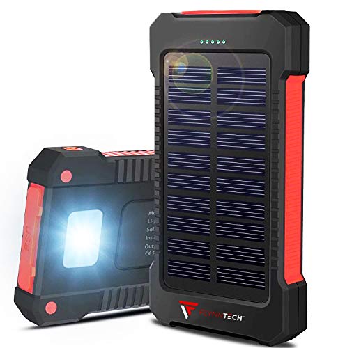 Product Cover Portable Solar Charger - Solar Powerbank - Portable 10,000mah Charger - Best Waterproof Solar Charger for Phones, USB Devices, Tablets & MP3 Players - for Indoor & Outdoor Use - Compass inc