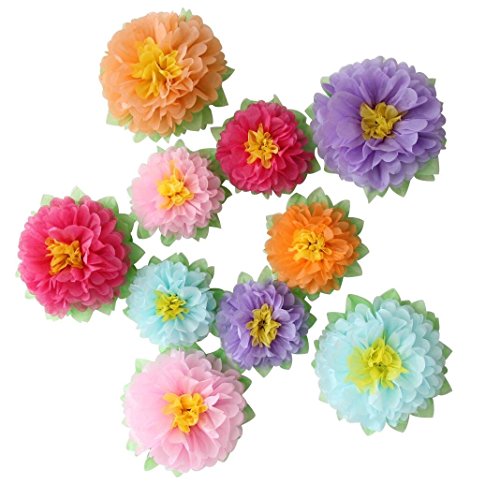 Product Cover Mybbshower Colorful Fiesta Paper Flowers (9''-7'' Assorted) Set of 10 Outdoor Decoration Kids Birthday Carnival Rainbow Theme Party Backdrop Photo Booth Wall Decor