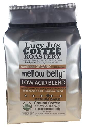 Product Cover Lucy Jo's Coffee, Organic Mellow Belly Low Acid Blend, Ground, 11 oz (26 OZ)