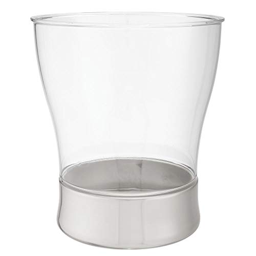 Product Cover mDesign Decorative Curved Round Trash Can Wastebasket, Small Garbage Container Bin for Bathrooms, Powder Rooms, Kitchens, Home Offices - Shatter-Resistant Plastic - Clear/Brushed