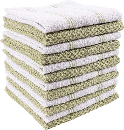 Product Cover KAF Home Pantry Piedmont Terry Dish Cloths | Set of 12, 12 x 12 inches, Absorbent Terry Dish Cloths, Wash Cloths, Bar Mop Rags | Perfect for Spills, and Wiping Counter Tops - Sage Green