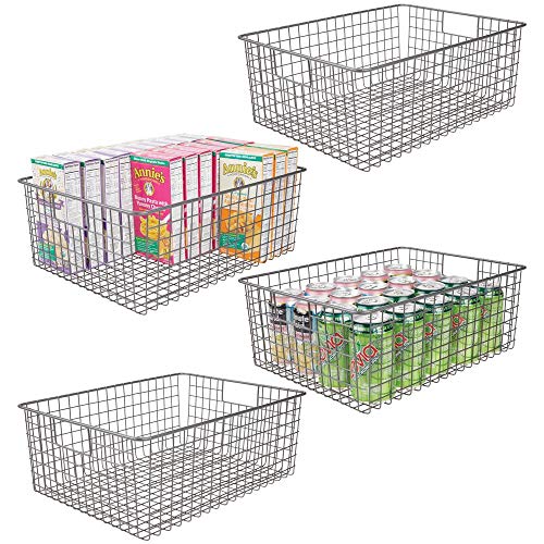 Product Cover mDesign Farmhouse Decor Metal Wire Food Organizer Storage Bin Baskets with Handles for Kitchen Cabinets, Pantry, Bathroom, Laundry Room, Closets, Garage - 4 Pack - Graphite Gray