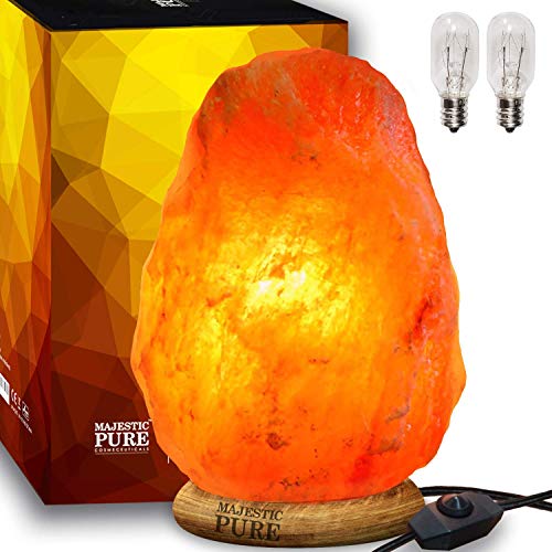 Product Cover Majestic Pure Himalayan Salt Lamp - Natural Pink Salt Rock Lamp, Hand Carved, Wooden Base, Brightness Dimmer, 3 Bulbs, UL-Listed Cord and Gift Box, 8-11 lbs
