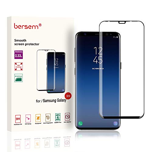 Product Cover Samsung Galaxy S9 Screen Protector, Bersem Tempered Glass, Bubble Free, Case Friendly 3D Curved Glass, Full Coverage, with Installation Tray for Samsung S9 (1 Pack Black) (S9)