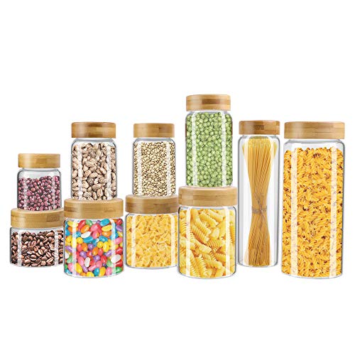 Product Cover Weetall Glass Storage Jars Kitchen Canisters,10-SET Glass Cans with Lids Sealed, Leak-free Food Jars Clear Color, Multiple Size Canisters for Sugar, Coffee, Cookies, Rice, Baking Supplies