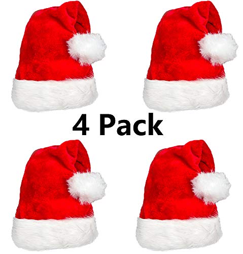 Product Cover 4 Pack Plush Santa Hat Confortable Velvet Red Christmas Hat for Christmas Party Favors Fit for Adults and Kids