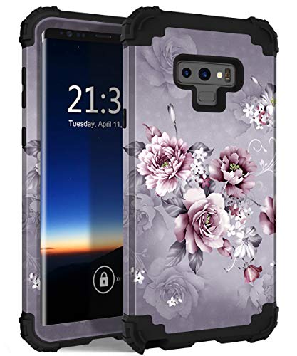 Product Cover Galaxy Note 9 Case, Hocase Shockproof Heavy Duty Protection Hard Plastic Cover+Silicone Rubber Dual Layer Protective Phone Case for Samsung Galaxy Note 9 (2018) SM-N960 - Light Purple Flowers