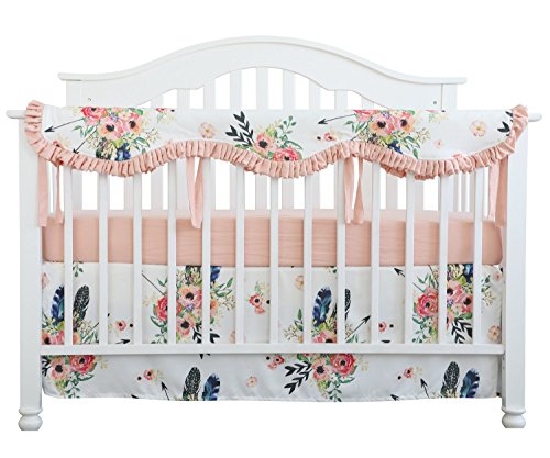 Product Cover Sahaler Crib Rail Cover, Floral Crib Protector from Chewing, Crib Rail Teething Guard, Crib Wrap for Nursery Baby Crib - Ruffle Feather Floral