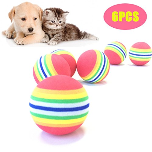 Product Cover PEIUJIN 6Pcs Cute Rainbow Pet Toy Ball Small Dog Cat Pet Eva Toys Golf Practice Balls (35mm 6Pcs)