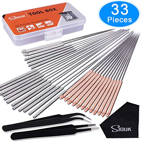 Product Cover SIQUK 33 Pcs 3D Printer Nozzle Cleaning Kit 30 Pcs 0.15mm, 0.25mm, 0.35mm, 0.4mm, 0.5mm Cleaning Needles 2 Pcs Tweezers and 1 Pc Cleaning Cloth
