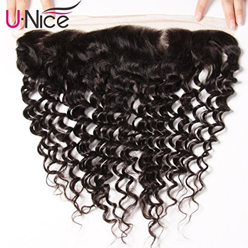 Product Cover UNice Hair Brazilian Deep Wave Lace Frontal Closure 13X4 Ear to Ear Free Part Swiss Lace Frontal 100% Unprocessed Brazilian Virgin Human Hair Natural Color