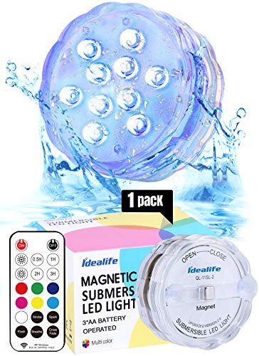 Product Cover Idealife Magnetic Submersible LED Light- Remote Controlled AA Battery Operated WRGB Colorful Waterproof Light Underwater Spa Hot Tub Pool Pond Lights Mood Night Light Timer Home Party Christmas Decor