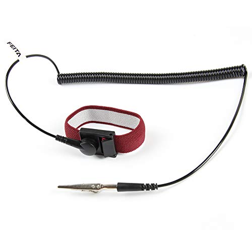 Product Cover Anti Static ESD Wrist Strap - FEITA Antistatic Bracelet with 8 Feet Grounding Wire - Static-Release Wristband with Clip - Wine Red - 1 Pc