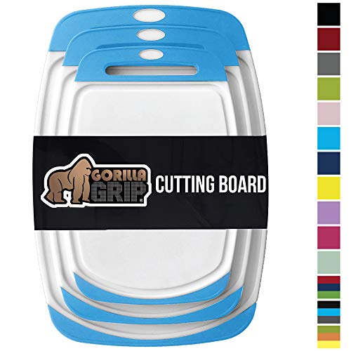 Product Cover Gorilla Grip Original Oversized Cutting Board, 3 Piece, BPA Free, Dishwasher Safe, Juice Grooves, Larger Thicker Boards, Easy Grip Handle, Non Porous, Extra Large, Kitchen, Set of 3, Aqua