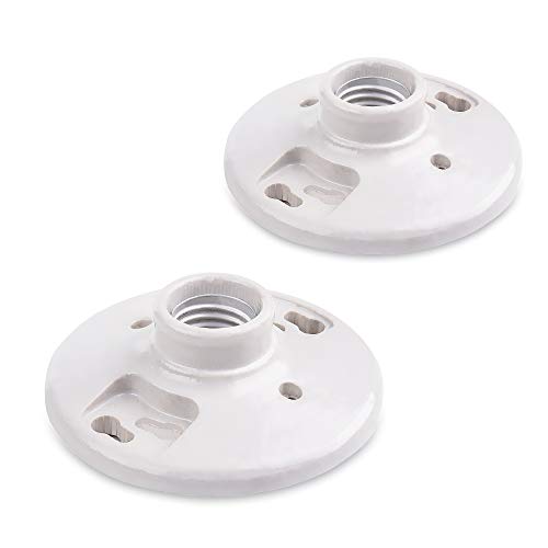 Product Cover Cable Matters UL Listed 2-Pack Porcelain Light Socket Base, Ceiling Light Fixture with Keyless Medium Base Lamp Holder in White