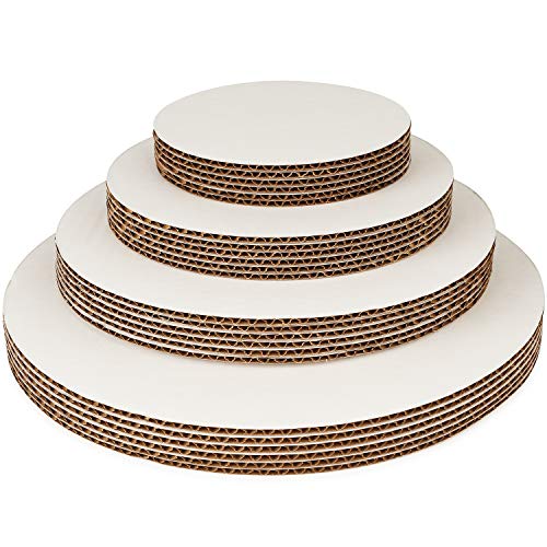 Product Cover Round Cake Boards by Pro Dispose - Set of 24 White Cake Circles - 6 of Each Size Cake Rounds (6, 8, 10 & 12 Inches) - Ideal for Cake Decorating & Multi-Tier Stacked Cakes - Slip Resistant & Food Safe