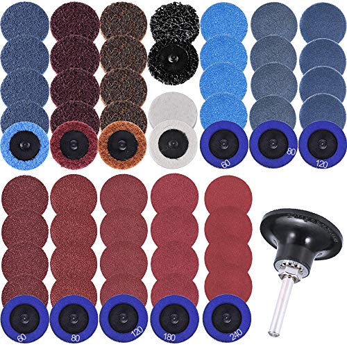 Product Cover SIQUK 60 Pcs Sanding Discs Set 2 inches Quick Change Disc with 1/4 inch Tray Holder for Surface Prep Strip Grind Polish Finish Burr Rust Paint Removal