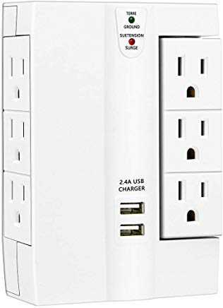Product Cover Wall Surge Protector, Lovin Product Multi Plug Outlet Wall Tap Power Strip with 2 USB Ports, 6 Protected Outlets (3 Swivel Outlet), Grounded Indicator, UL Listed, 1050 Joules