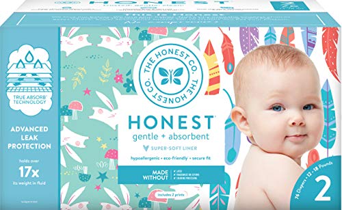 Product Cover The Honest Company Club Box Diapers with TrueAbsorb Technology, Painted Feathers & Bunnies, Size 2, 76 Count