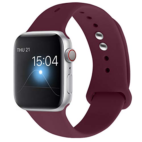 Product Cover YOUKEX Sport Band Compatible with Apple Watch Band 38mm 40mm 42mm 44mm, Soft Silicone Strap Wristbands Replacement for Series 5 4/3/2/1 Women Men, S/M M/L (Wine red-1, 38mm/40mm m/l)
