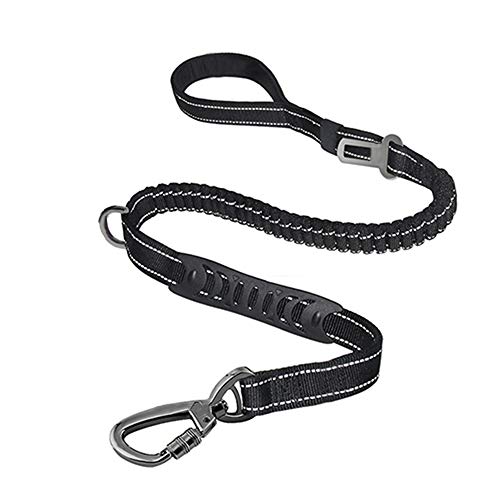 Product Cover 4-6FT Bungee Dog Leash for Walking Running Training,Heavy Duty Dog Leash with Highly Reflective Threads and Buffer for Medium and Large Dogs,Durable Car Seat Belt (Black)