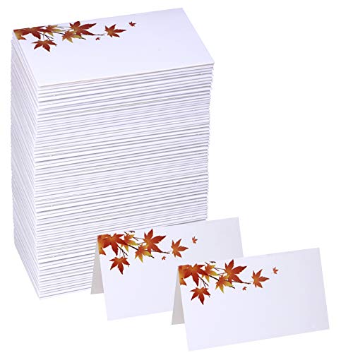 Product Cover Winlyn 100 Pcs Table Name Number Tented Place Cards with Fall Maple Leaves Blank Seating Assignment Cards Escort Cards Greeting Cards Bulk 3.5