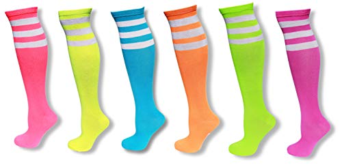 Product Cover 6 Pack of Neon Colored Knee High Tube Socks w/White Stripes
