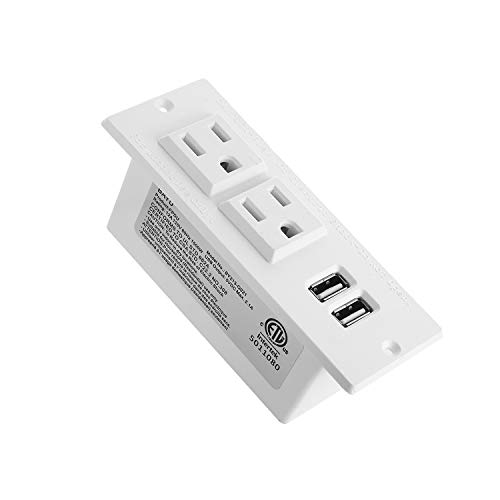 Product Cover Desktop Power Strip with USB for Furniture, Desk Recessed Power Grommet Socket, 2 AC Outlets & 2 USB Ports & 6.56ft Power Cord (White)