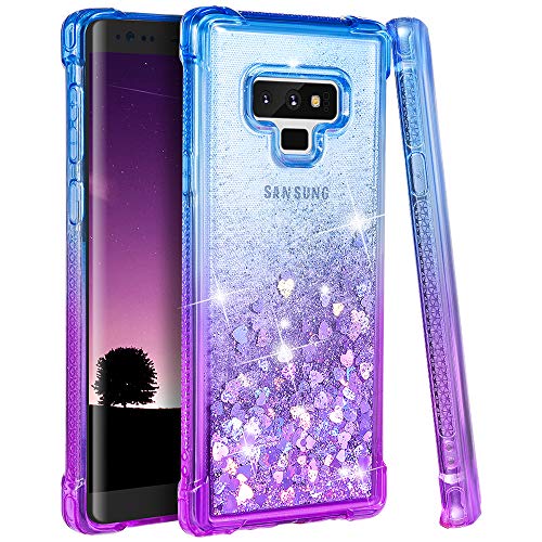 Product Cover Ruky Galaxy Note 9 Case, Galaxy Note 9 Glitter Case, Gradient Quicksand Series Reinforced Corners TPU Bumper Cushion Protective Shockproof Bling Heart Liquid Case for Galaxy Note 9 (Blue Purple)