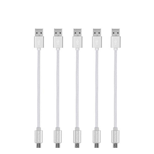 Product Cover dethinton Short Micro USB Cable dethinton [5 Pack 8 inches] Short Nylon Braided High Speed USB to Micro USB Charging Cables Compatible Android Device-Silver