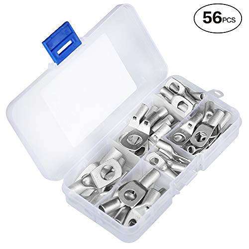 Product Cover ELECFUN 56pcs 8-4 AWG Heavy Duty Wire Lugs Tinned Copper Battery Cable Ends Tubular Ring Terminal Connectors with Sight Hole