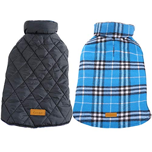Product Cover Kuoser Dog Coats Dog Jackets Waterproof Coats for Dogs Windproof Cold Weather Coats Small Medium Large Dog Clothes Reversible British Style Plaid Dog Sweaters Pets Apparel Winter Vest for Dog Blue M