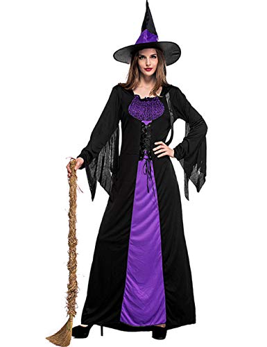 Product Cover Colorful House Women Classic Wicked Witch Costume, Purple Long Sorceress Dress(Medium)