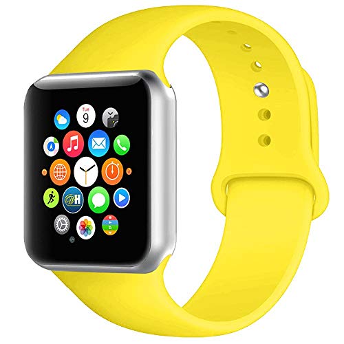 Product Cover BOTOMALL Compatible with Iwatch Band 38mm 40mm 42mm 44mm Classic Silicone Sport Replacement Strap Bracelet for Iwatch All Models Series 4 Series 3 Series 2 1 (Pollen Yellow,42/44mm S/M)