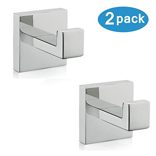 Product Cover Nolimas Bath Towel Hook SUS 304 Stainless Steel Square Clothes Towel Coat Robe Hook Cabinet Closet Door Sponges Hanger for Bath Kitchen Garage Heavy Duty Wall Mounted, Chrome Polished Finish,2Pack