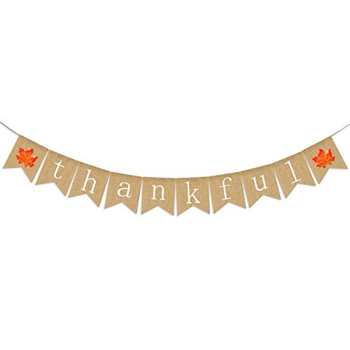 Product Cover Thankful Burlap Banner | Thankful Burlap Wall Banner| Thanksgiving Banner | Rustic Thanksgiving Decoration | Fall Banner| Thanksgiving Decor
