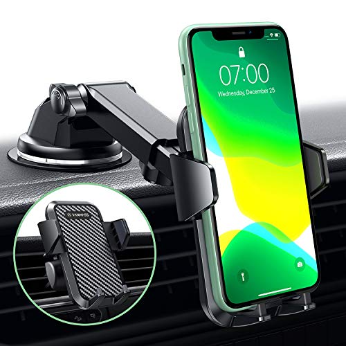 Product Cover VANMASS Car Phone Mount, Dashboard Windshield Air Vent Cell Phone Holder for Car with Telescopic Arm & Dashboard Pad, Strong Sticky Suction, One Button Release Car Cradle, Compatible iPhone Samsung