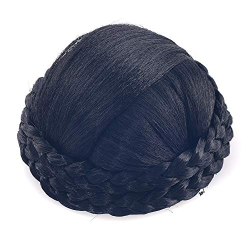 Product Cover Small Size Synthetic Hair Chignon Bun Donut Braided Hairpieces Scrunchie Clip in Hair Bun Extensions Straight Updo for Wedding Party Costume Women Beauty 6Colors avilable (Dark Brown)