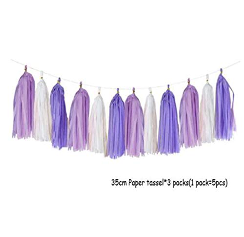 Product Cover 3 Pack 15 Pcs 14 inch Mixed Lavender Dark Purple White Tissue Paper Tassels Garland Wedding Banner Bunting Party Birthday Bridal Shower Decor Event Party Supplies Mermaid Party Decorations