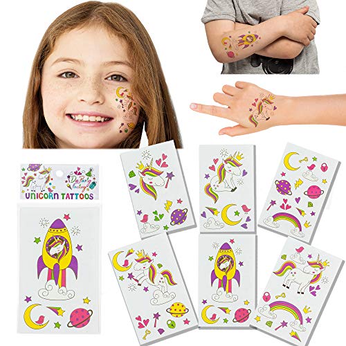 Product Cover Unicorn Temporary Tattoos for Kids | Pack of 12 | Magical Unicorn Party Favors for Girls and Boys | Waterproof, Press on, and Removable l Adaptable, Magnificent, and Adorable