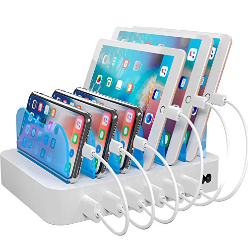 Product Cover Hercules Tuff Charging Station for Multiple Devices - 6 USB Fast Ports - Short Cables Included - White