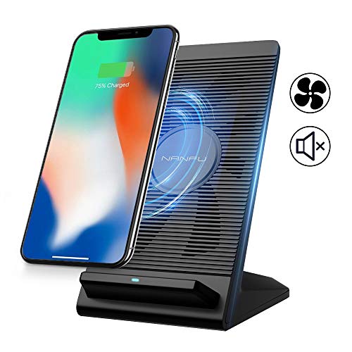 Product Cover NANFU Fast Wireless Charger, Qi Wireless 7.5W Fast Charging Stand with Cooling Fan Compatible for iPhone XR/XS/XS Max/X/8/8P,10W Charges for Galaxy S9/S9+/S8 & All Other Qi-Certified Devices