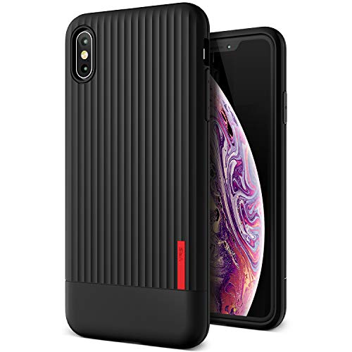 Product Cover iPhone Xs Max Case, VRS Design [Black] Slim Full Body Protective [Single fit] Ultra Thin Waved Texture Red Label Cover Compatible with Apple iPhone Xs Max 6.5 inch (2018)