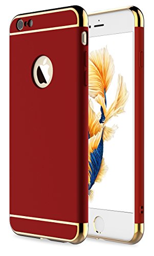 Product Cover RORSOU iPhone 6s Plus Case,iPhone 6 Plus Case, 3 in 1 Ultra Thin and Slim Hard Case Coated Non Slip Matte Surface with Electroplate Frame for Apple iPhone 6/6s Plus(5.5') - Red and Gold