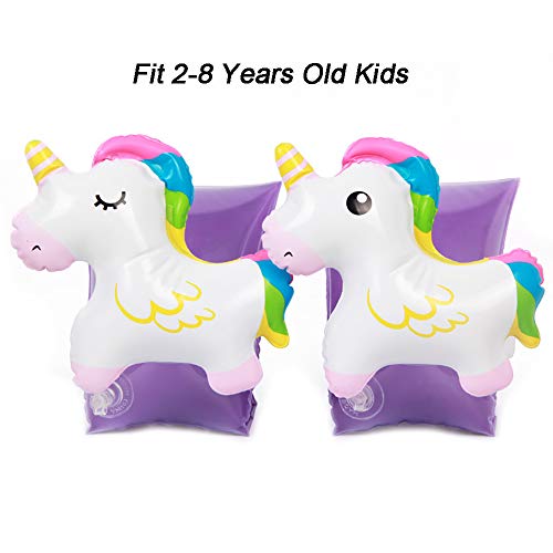 Product Cover Funkeet Inflatable Baby Arm Floats Unicorn Flamingo Crab Floatation Floating Sleeves Swim Arm Bands Circle Floaties for Kids Toddlers Infants 2-8 Years (Unicorn)