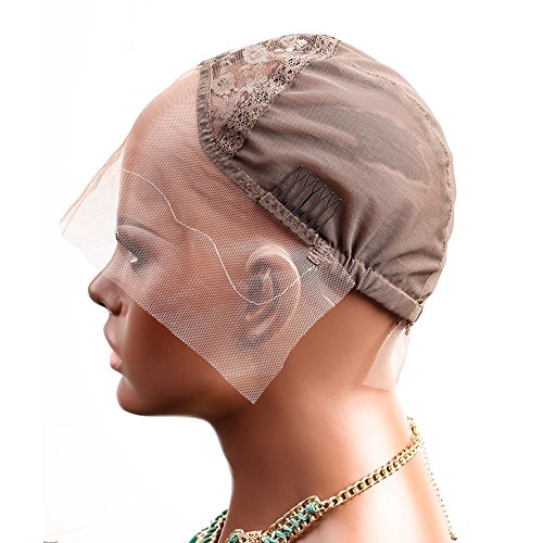 Product Cover Bella Hair Undetectable Swiss Lace Front Wig Cap for Making Wigs with Adjustable Straps and Combs Medium Size Skin Color Dark Brown