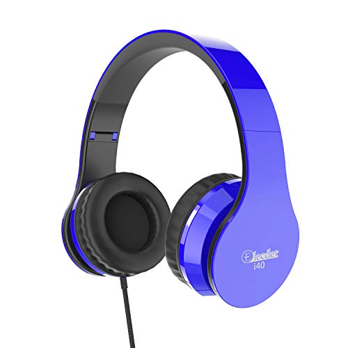 Product Cover Elecder i40 Headphones with Microphone Foldable Lightweight Adjustable Wired On Ear Headsets with 3.5mm Jack for iPad Cellphones Laptop Computer Smartphones MP3/4 Kindle Airplane School (Blue/Black)